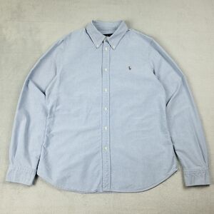 Ralph Lauren Knit Oxford Shirt Womens XL Button Down Pique Preppy Pony Logo Blue